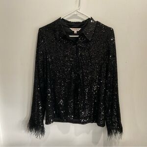 Nanette Lepore Black Sequin Blouse Sz 8